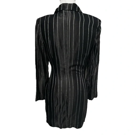 Zara Pinstriped Wrap Blazer Mini Dress Black Size Small - Picture 5 of 9